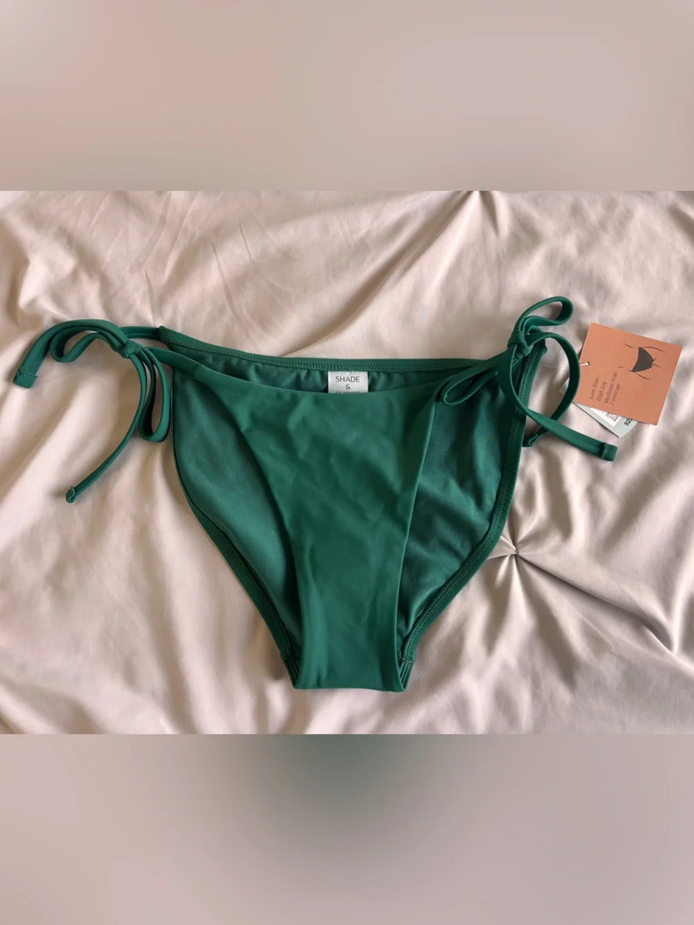 Shade & Shore Green Tie-Side Cheeky Low Rise Bikini Bottom Small NWT